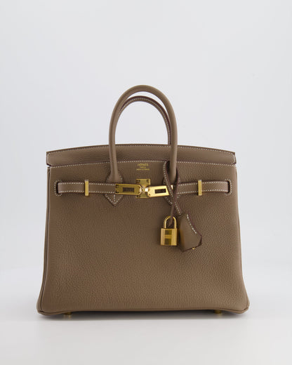 *HOT* Hermès Birkin Retourne 25cm Bag in Etoupe Togo Leather with Gold Hardware