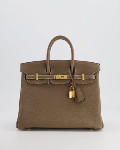 *HOT* Hermès Birkin Retourne 25cm Bag in Etoupe Togo Leather with Gold Hardware
