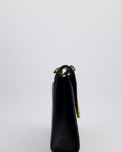 Saint Laurent Black Envelope Shoulder Bag in Grained Calfskin Leather With Gold Hardware