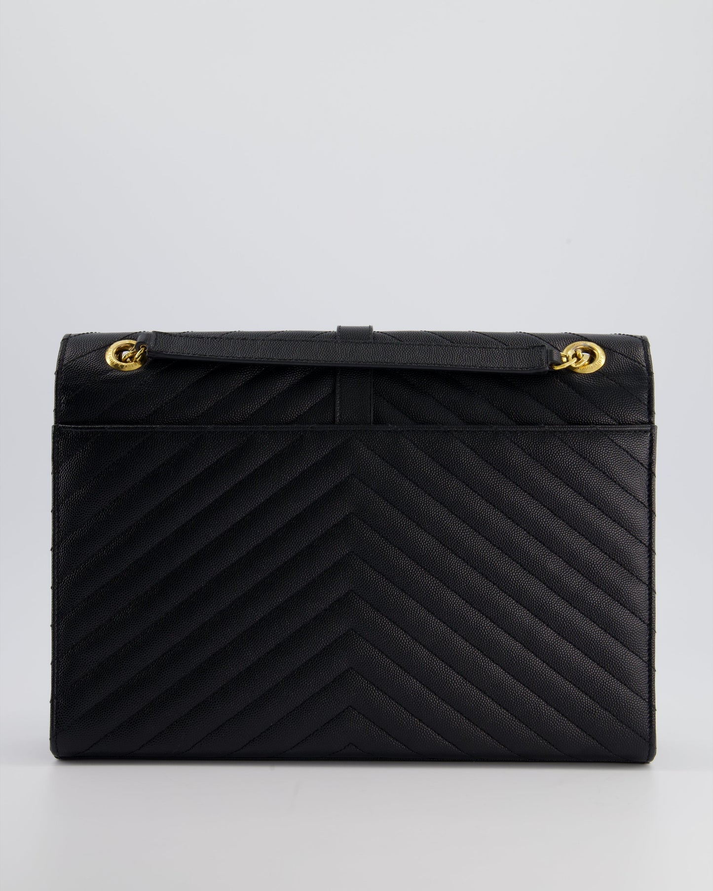 Saint Laurent Black Envelope Shoulder Bag in Grained Calfskin Leather With Gold Hardware