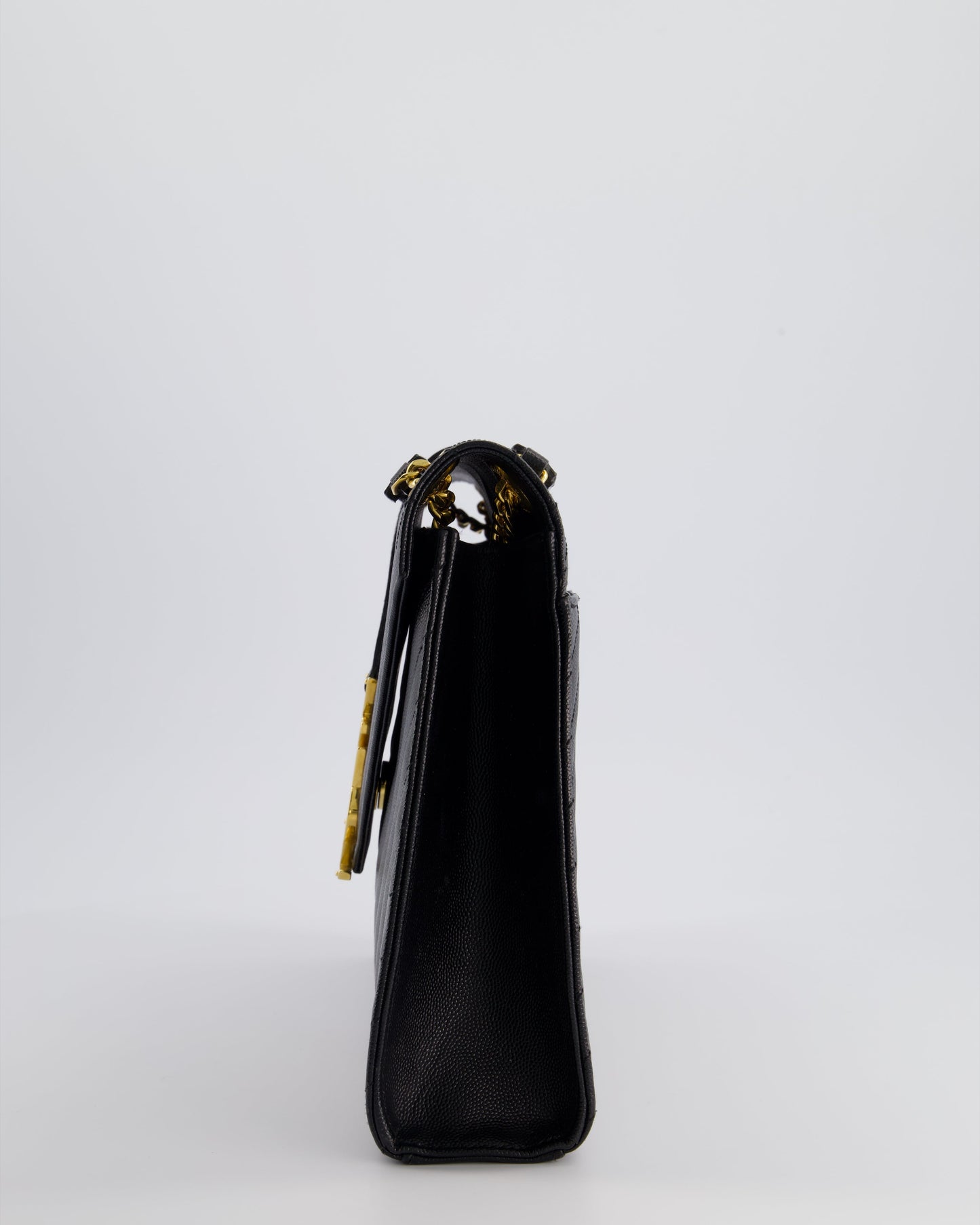 Saint Laurent Black Envelope Shoulder Bag in Grained Calfskin Leather With Gold Hardware