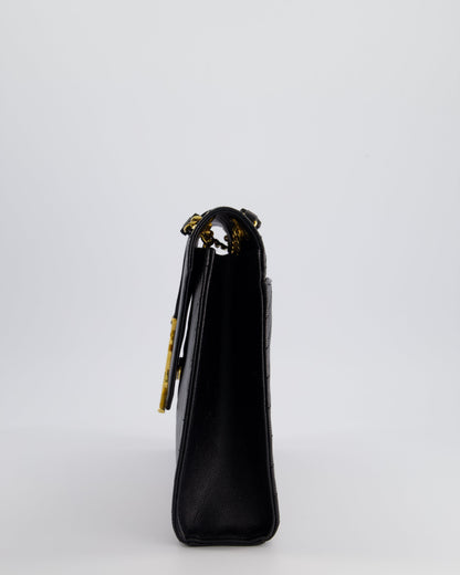 Saint Laurent Black Envelope Shoulder Bag in Grained Calfskin Leather With Gold Hardware
