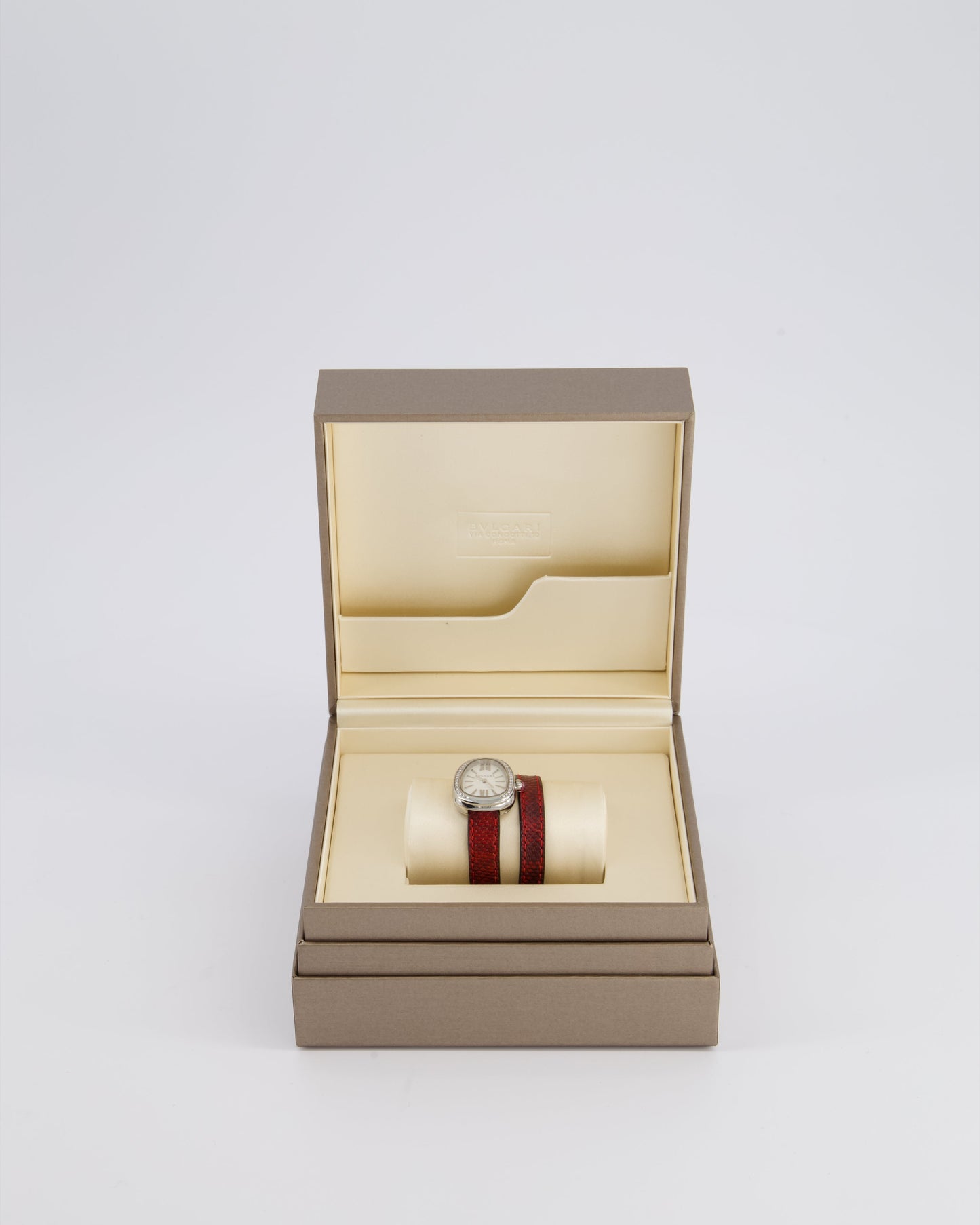 Bvlgari Stainless Steel & Diamond Serpenti Watch 32mm with Red Python Strap