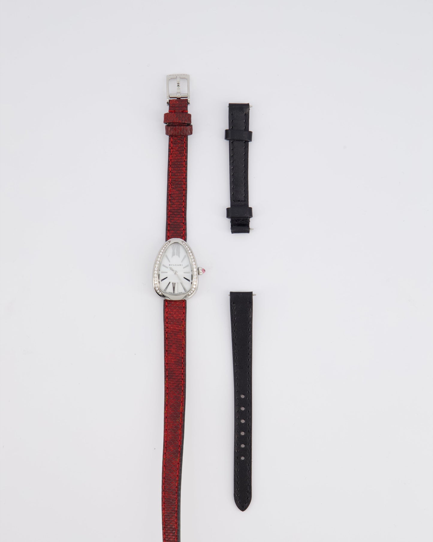 Bvlgari Stainless Steel & Diamond Serpenti Watch 32mm with Red Python Strap