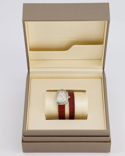 Bvlgari Stainless Steel & Diamond Serpenti Watch 32mm with Red Python Strap
