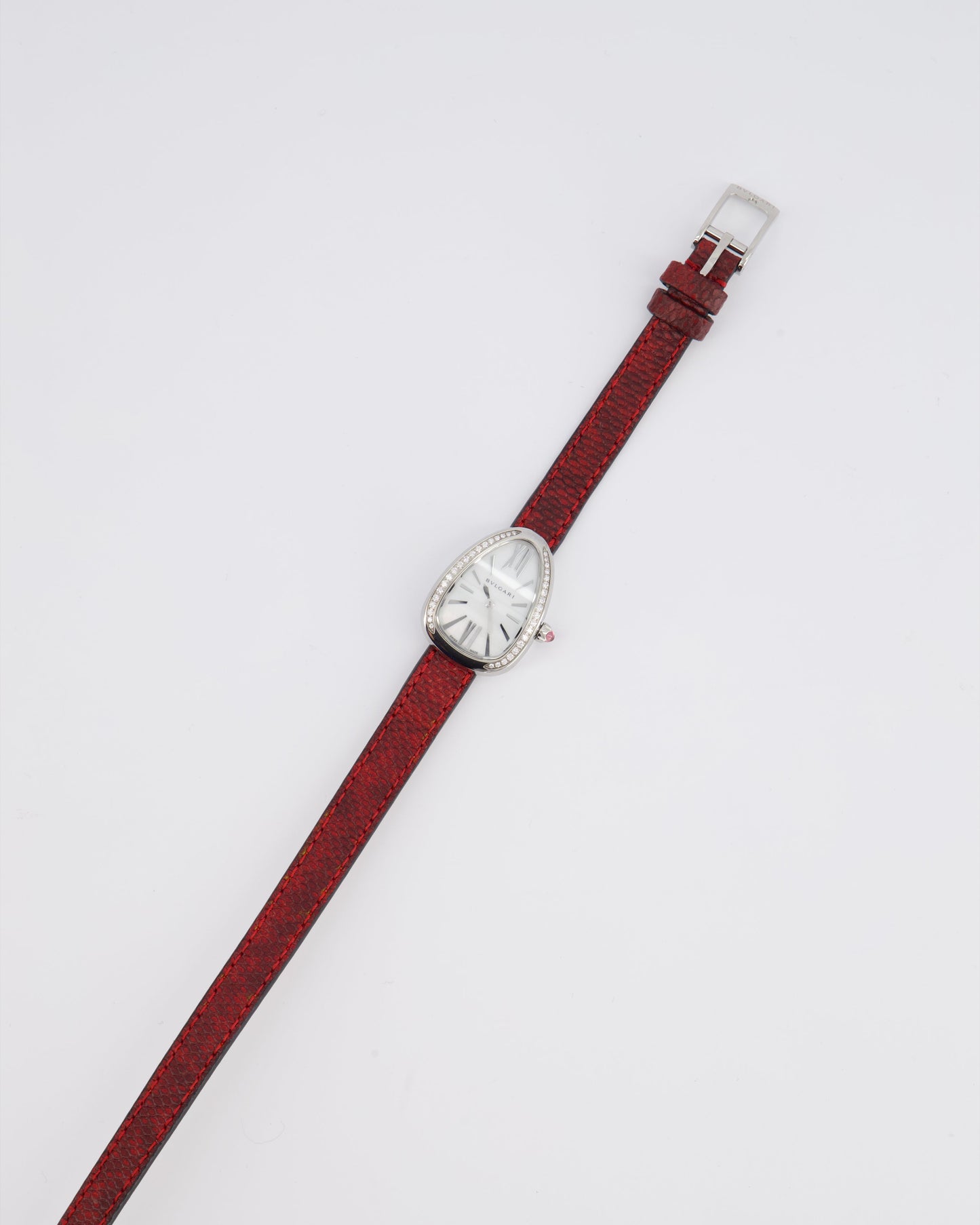 Bvlgari Stainless Steel & Diamond Serpenti Watch 32mm with Red Python Strap