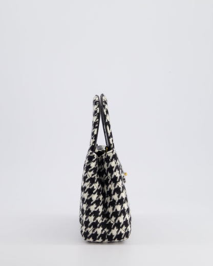 *HOT* Chanel Small Kelly Shopping Bag in Black & White Wool Houndstooth with Brushed Antique Gold Hardware
