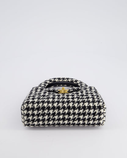 *HOT* Chanel Small Kelly Shopping Bag in Black & White Wool Houndstooth with Brushed Antique Gold Hardware