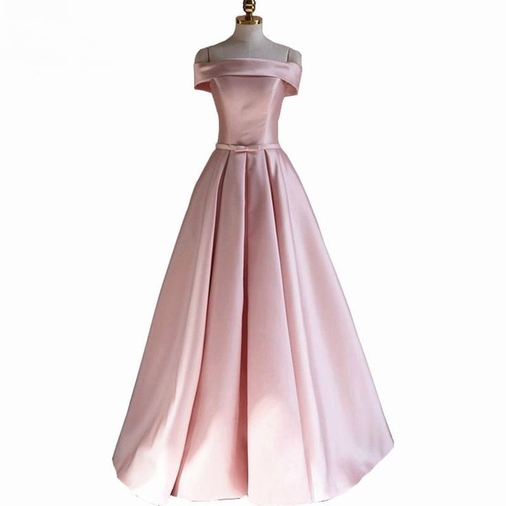 Modest Pink Satin Off The Shoulder Long Bridesmaid Dress Prom Dresses P2414