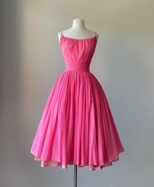 Simple Ball Gown Spaghetti Straps Pink Chiffon Prom Dresses Birthday Outfits P2447