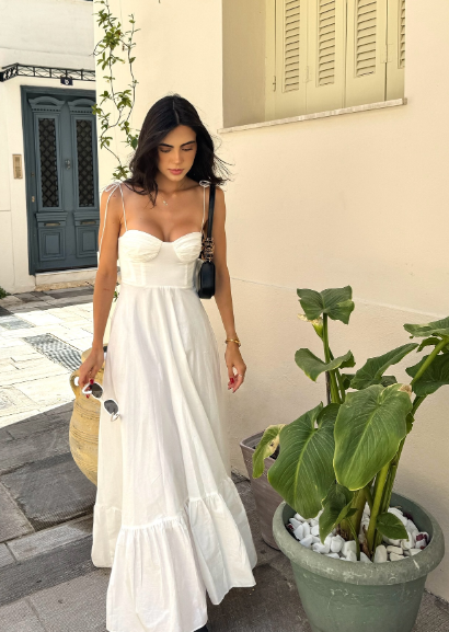 Vintage A Line Spaghetti Straps White Ruffles Long Prom Dress Formal Dresses P2475