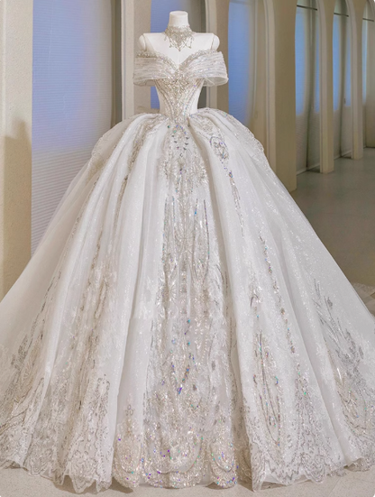 Princess French one-shoulder light luxury niche high-end high-quality texture floor-length wedding dress P2484