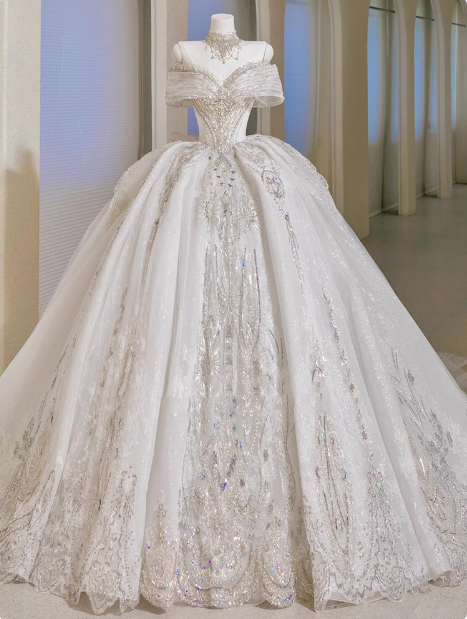 Princess French one-shoulder light luxury niche high-end high-quality texture floor-length wedding dress P2484