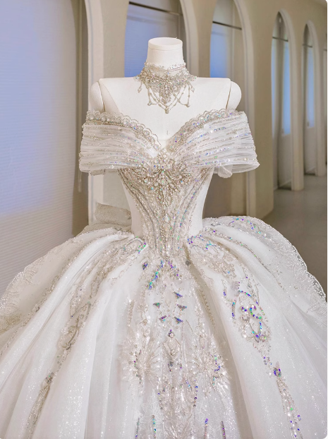 Princess French one-shoulder light luxury niche high-end high-quality texture floor-length wedding dress P2484