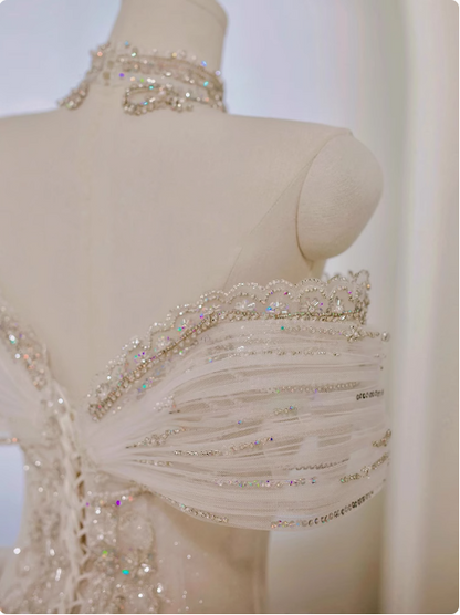 Princess French one-shoulder light luxury niche high-end high-quality texture floor-length wedding dress P2484