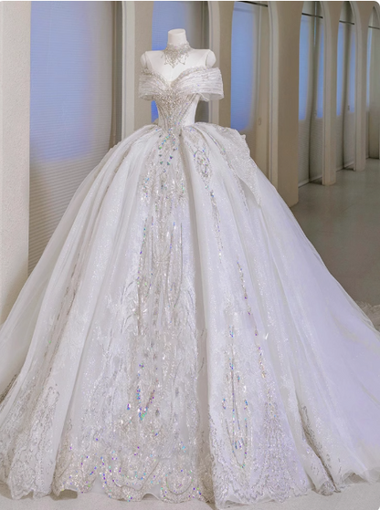 Princess French one-shoulder light luxury niche high-end high-quality texture floor-length wedding dress P2484