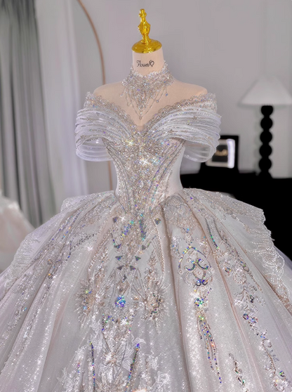 White princess French style high-end texture heavy luxury floor-length wedding dress P2485