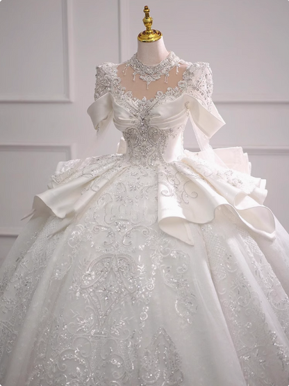 Long Sleeve French Style Sparkling Rhinestone Floor-Length Princess Wedding Dress P2491