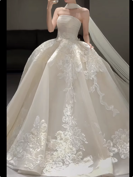 White French style tube top embroidered simple light wedding dress P2492