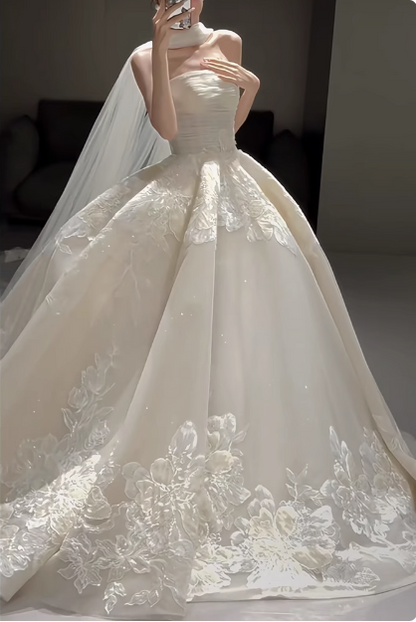 White French style tube top embroidered simple light wedding dress P2492