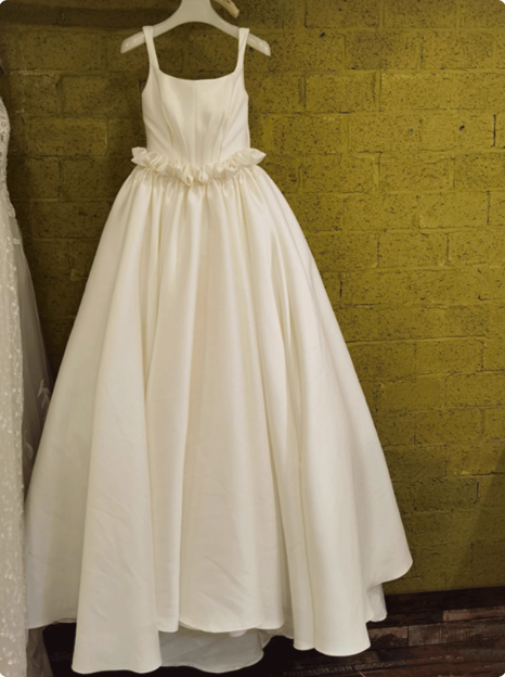 White satin spaghetti straps simple wedding dress P2495