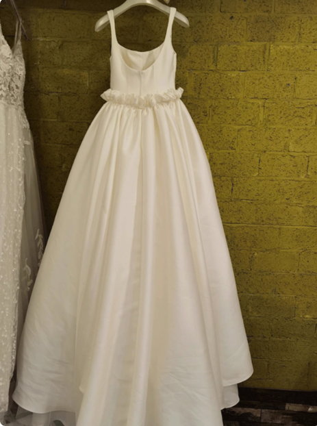 White satin spaghetti straps simple wedding dress P2495
