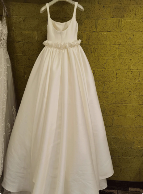 White satin spaghetti straps simple wedding dress P2495
