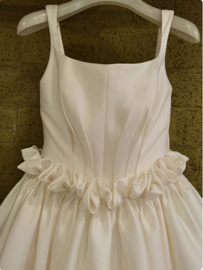 White satin spaghetti straps simple wedding dress P2495