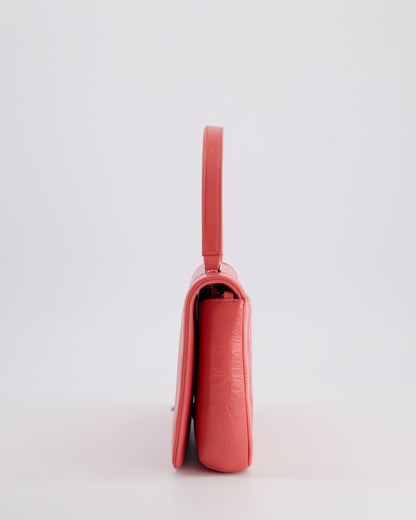 Chanel Pink Patent Crinkled Calfskin Leather Flap Bag with Enamel CC Logo and Silver Hardware