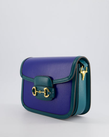 Gucci Horsebit 1955 Small Shoulder Bag in Blue and Green with Gold Hardware RRP £2,650