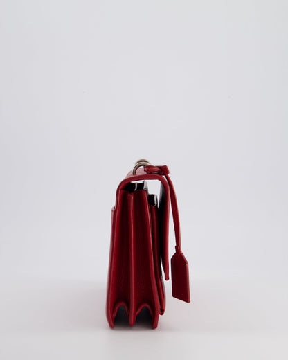 Saint Laurent Red Medium Leather Sunset Bag in Grained Calfskin Leather with Antique Silver Hardware &amp; Leather Strap RRP £1,930