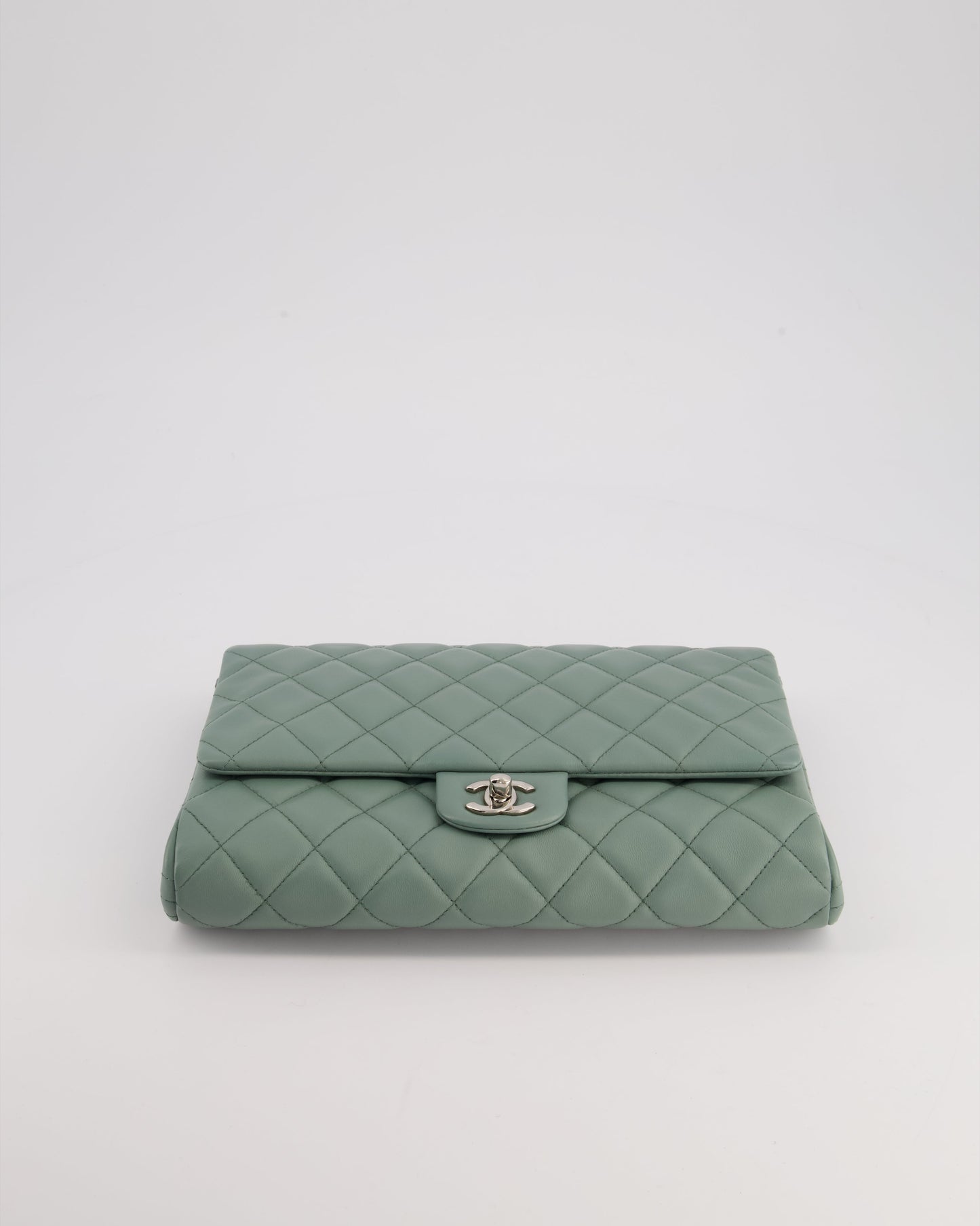 Chanel Cloudy Grey Timeless Clutch on Chain in Lambskin Leather with Silver Hardware