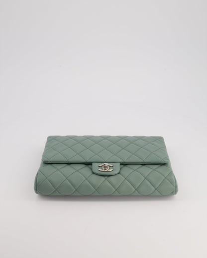 Chanel Cloudy Grey Timeless Clutch on Chain in Lambskin Leather with Silver Hardware