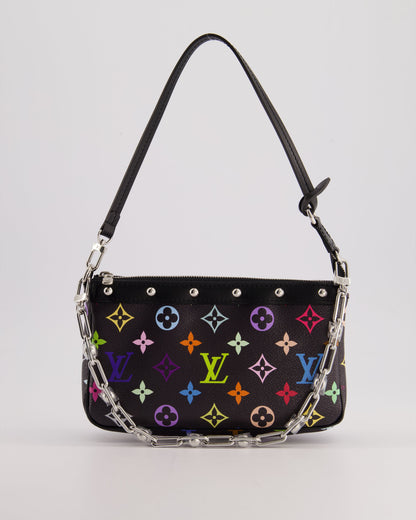 *NEW* Louis Vuitton X Takashi Murakami Black Pochette Accessories Bag in Coated Canvas & Calfskin Leather with Silver Hardware