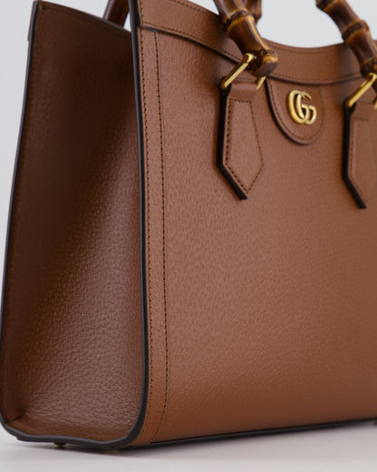 Gucci Brown Diana Medium Tote Leather Bag with Shiny Antique Gold Hardware & Bamboo Handle RRP £3,170