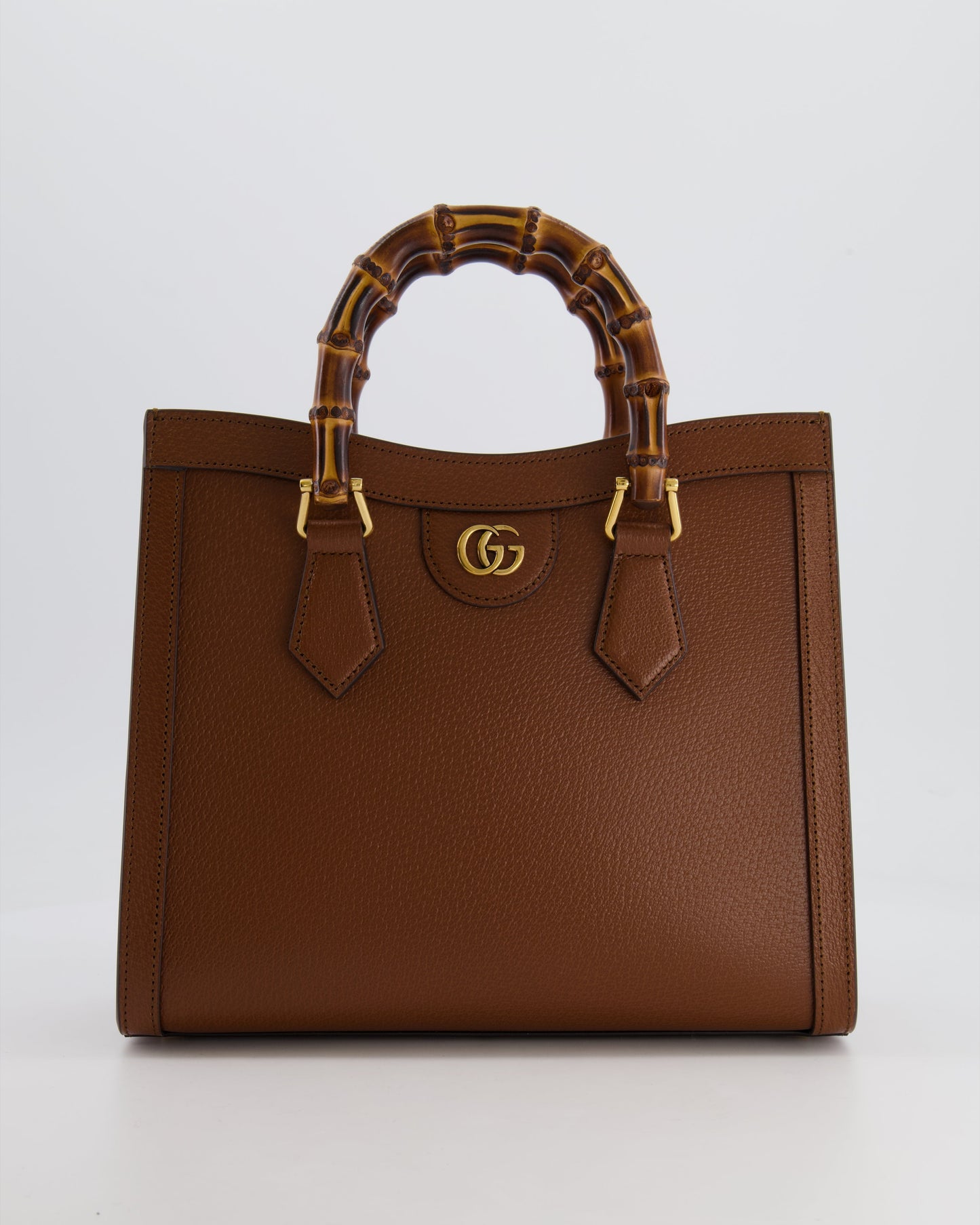 Gucci Brown Diana Medium Tote Leather Bag with Shiny Antique Gold Hardware & Bamboo Handle RRP £3,170