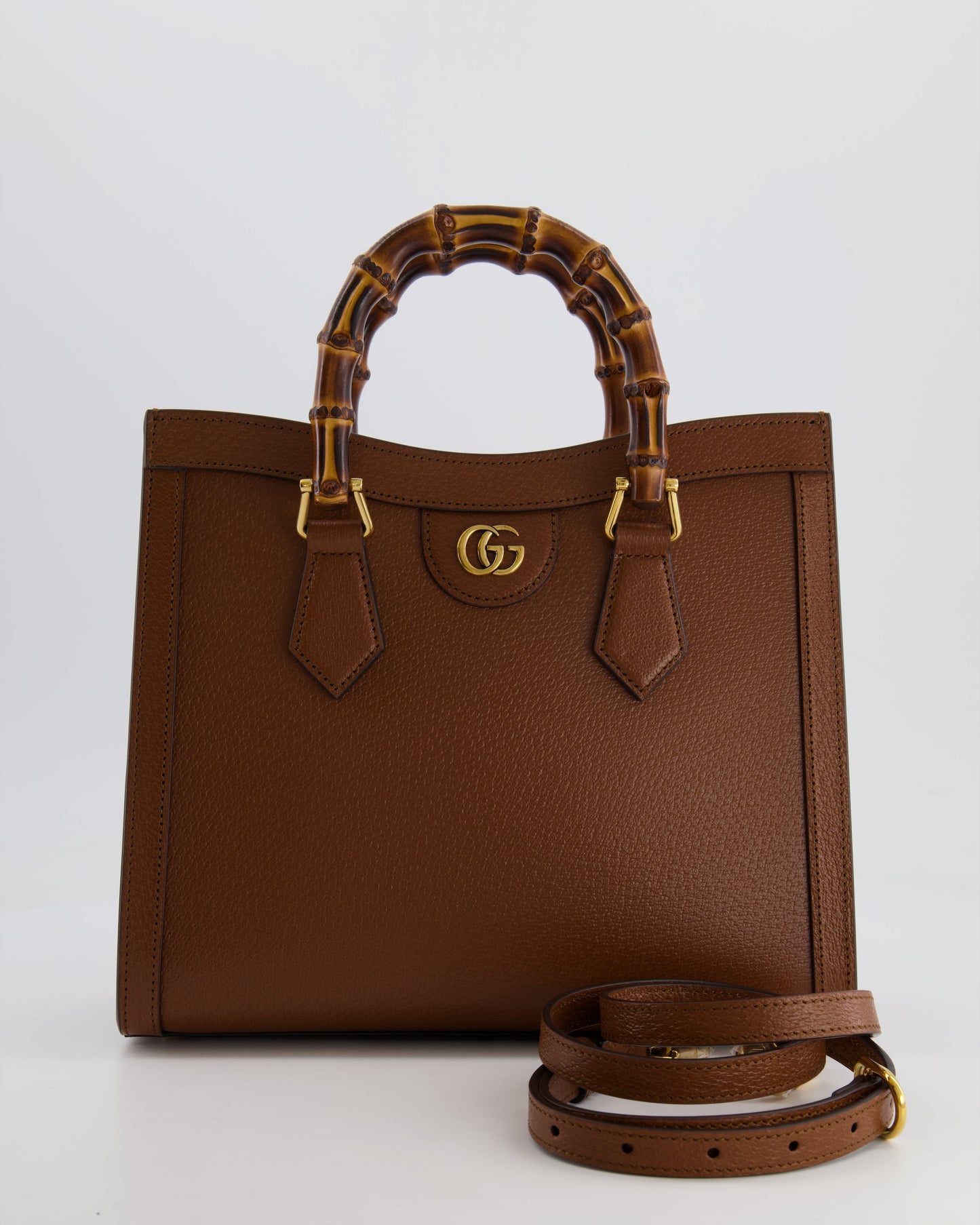 Gucci Brown Diana Medium Tote Leather Bag with Shiny Antique Gold Hardware & Bamboo Handle RRP £3,170