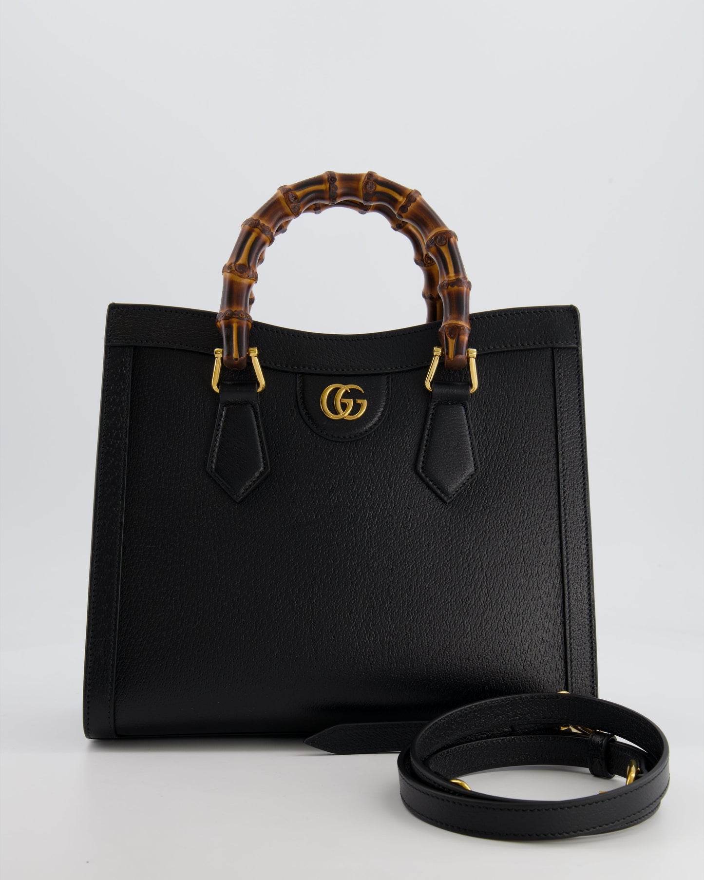 Gucci Black Diana Medium Tote Leather Bag with Shiny Antique Gold Hardware & Bamboo Handle RRP £3,170