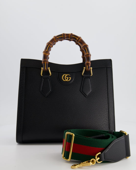 Gucci Black Diana Medium Tote Leather Bag with Shiny Antique Gold Hardware & Bamboo Handle RRP £3,170