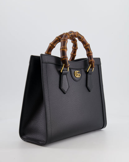 Gucci Black Diana Medium Tote Leather Bag with Shiny Antique Gold Hardware & Bamboo Handle RRP £3,170