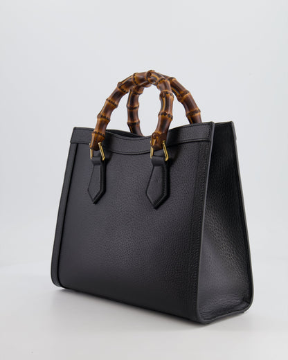 Gucci Black Diana Medium Tote Leather Bag with Shiny Antique Gold Hardware & Bamboo Handle RRP £3,170