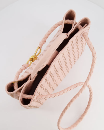 Bottega Veneta Medium Andiamo Bag in Pink Cameo Intrecciato Leather with Gold Hardware RRP £4,030