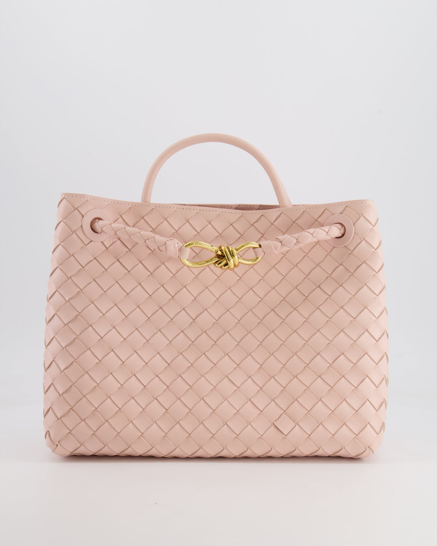 Bottega Veneta Medium Andiamo Bag in Pink Cameo Intrecciato Leather with Gold Hardware RRP £4,030