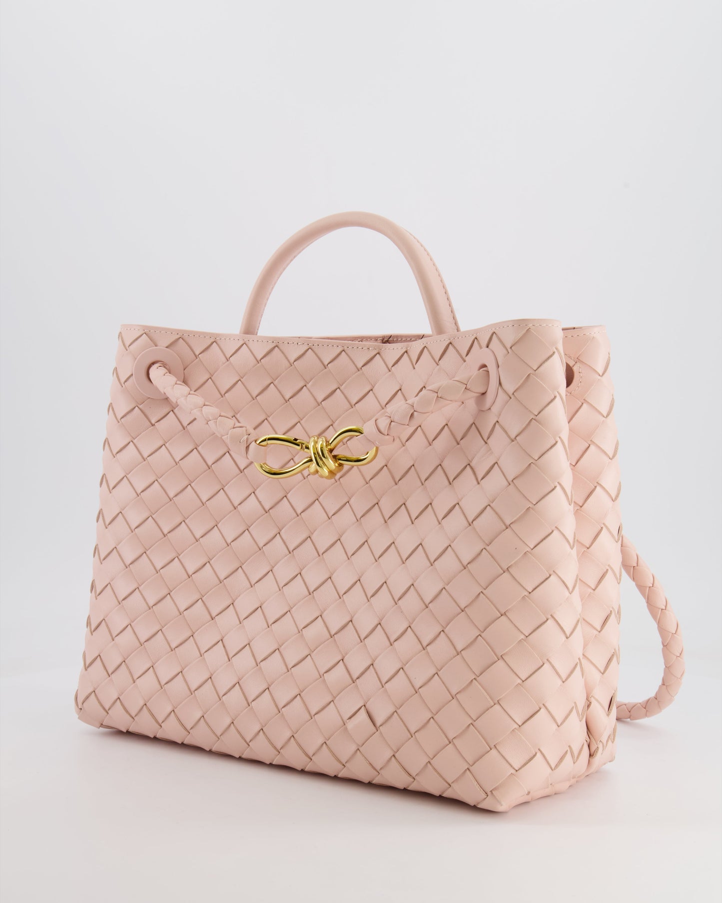 Bottega Veneta Medium Andiamo Bag in Pink Cameo Intrecciato Leather with Gold Hardware RRP £4,030