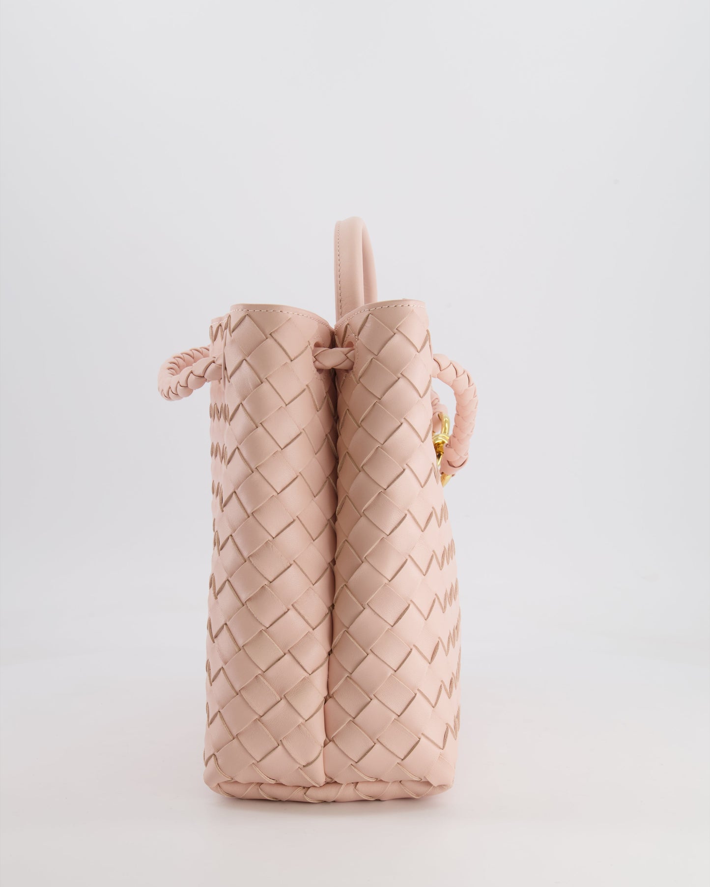 Bottega Veneta Medium Andiamo Bag in Pink Cameo Intrecciato Leather with Gold Hardware RRP £4,030