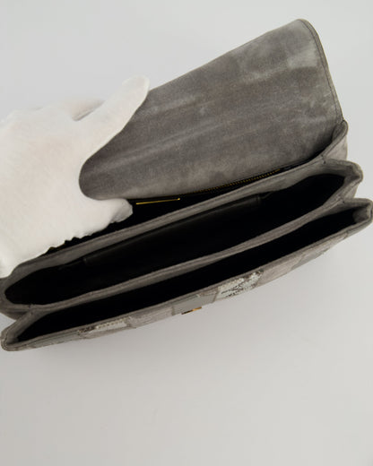 Prada Grey Suede, Python Patchwork Bag with Gold Chain