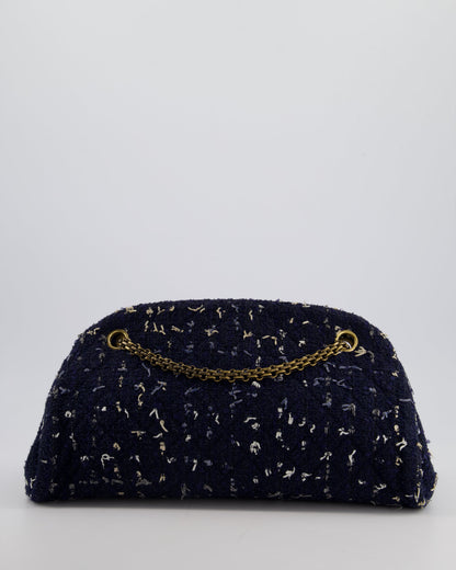 Chanel Navy Blue & White Tweed Mademoiselle Shoulder Bag With Antique Gold Hardware