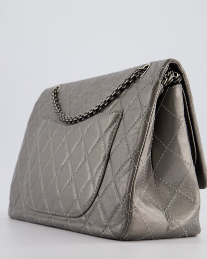 Chanel 2.55 Jumbo Reissue Bag in Metallic Grey Crumpled Calfskin Leather With Gunmetal Hardware