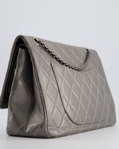 Chanel 2.55 Jumbo Reissue Bag in Metallic Grey Crumpled Calfskin Leather With Gunmetal Hardware