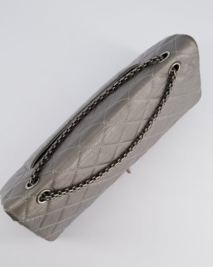 Chanel 2.55 Jumbo Reissue Bag in Metallic Grey Crumpled Calfskin Leather With Gunmetal Hardware